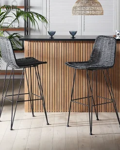 Set di 2 sedie alte CASSITA Rattan Nero