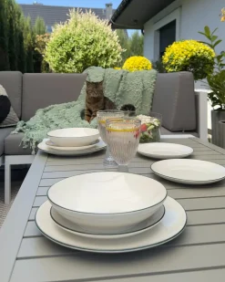Set di 24 stoviglie CUMIN Porcellana Bianco sporco/Verde