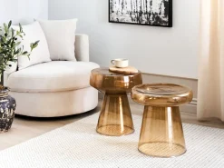 Set di 2 tavolini LAGUNA/CALDERA Vetro Marrone dorato