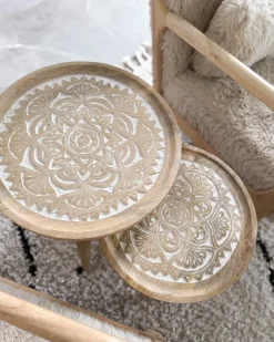 Set di 2 tavolini SAKITA Legno di mango Marrone/Bianco