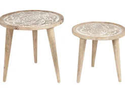 Set di 2 tavolini SAKITA Legno di mango Marrone/Bianco