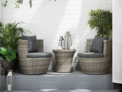 Set bistrot con cuscini CAPRI Rattan sintetico (PE) Grigio