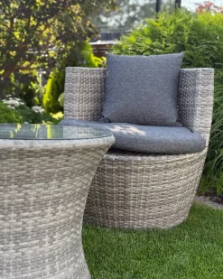 Set bistrot con cuscini CAPRI Rattan sintetico (PE) Grigio