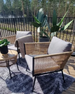 Set bistrot con cuscini GARGANO Rattan sintetico (PE) Marrone chiaro