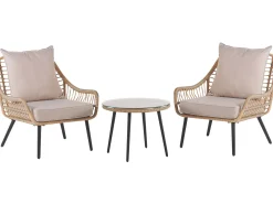 Set bistrot con cuscini LAURETO Rattan sintetico (PE) Naturale