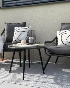 Set bistrot con cuscini LAURETO Rattan sintetico (PE) Grigio