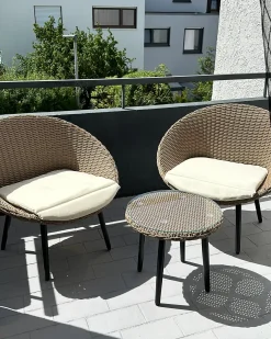 Set bistrot con cuscini ORTIGIA Rattan sintetico (PE) Beige chiaro Beige