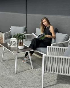 Set da giardino con tavolo 4 posti LATINA Metallo Grigio