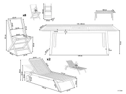 Set da pranzo da giardino con lettini 8 posti CESANA Legno d'acacia Marrone chiaro