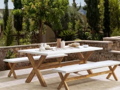Set da pranzo da giardino con panche 6 posti OLBIA Cemento Bianco