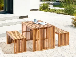 Set da pranzo da giardino con panche 4 posti BELLANO Legno d'acacia Marrone