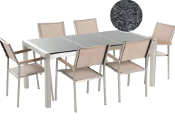 Set da pranzo da giardino 6 posti GROSSETO Piastra tripla Granito Lucido Grigio/Beige