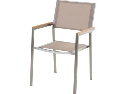 Set da pranzo da giardino 6 posti GROSSETO Piastra tripla Granito Lucido Grigio/Beige