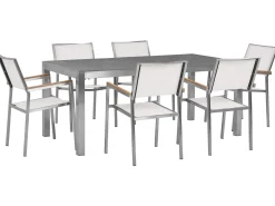 Set da pranzo da giardino 6 posti GROSSETO Granito Lucido Grigio/Bianco