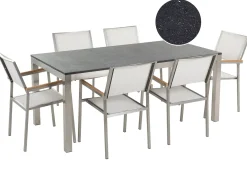 Set da pranzo da giardino 6 posti GROSSETO Granito Lucido Nero/Bianco