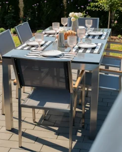 Set da pranzo da giardino 6 posti GROSSETO Granito Lucido Grigio