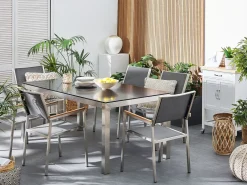 Set da pranzo da giardino 6 posti GROSSETO Granito Lucido Grigio/Nero