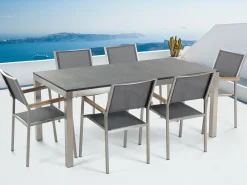 Set da pranzo da giardino 6 posti GROSSETO Granito fiammato Nero/Grigio