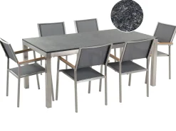 Set da pranzo da giardino 6 posti GROSSETO Granito fiammato Nero/Grigio