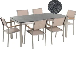 Set da pranzo da giardino 6 posti GROSSETO Granito fiammato Nero/Beige