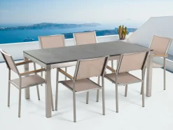 Set da pranzo da giardino 6 posti GROSSETO Granito fiammato Nero/Beige