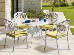 Set da pranzo da giardino 4 posti ANCONA con cuscini Metallo Bianco sporco