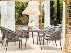 Set da pranzo da giardino 4 posti LIPARI con cuscini Metallo Grigio