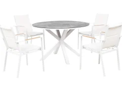 Set da pranzo da giardino 4 posti MALETTO/BUSSETO Metallo Effetto marmo Bianco