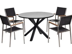 Set da pranzo da giardino 4 posti MALETTO/GROSSETO Metallo Effetto marmo Grigio/Nero