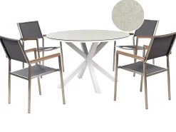 Set da pranzo da giardino 4 posti MALETTO/GROSSETO Metallo Effetto marmo Grigio/Beige