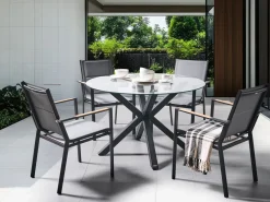 Set da pranzo da giardino 4 posti MALETTO/BUSSETO Vetro Nero