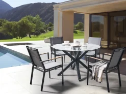Set da pranzo da giardino 4 posti MALETTO/BUSSETO Vetro Nero