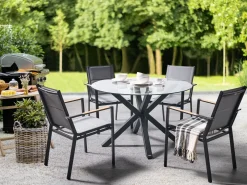 Set da pranzo da giardino 4 posti MALETTO/BUSSETO Vetro Nero