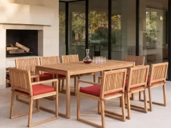 Set da pranzo da giardino 8 posti SASSARI PREMIUM con cuscini Legno di acacia certificato Rosso