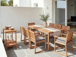 Set da pranzo da giardino 8 posti SASSARI PREMIUM con cuscini Legno di acacia certificato Grigio chiaro