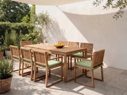 Set da pranzo da giardino 8 posti SASSARI PREMIUM con cuscini Legno di acacia certificato Verde chiaro
