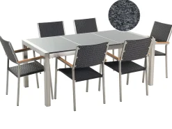 Set da pranzo da giardino 6 posti GROSSETO Piastra tripla Granito Lucido Grigio/Nero