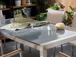 Set da pranzo da giardino 6 posti GROSSETO Piastra tripla Granito Lucido Grigio/Nero