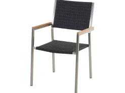 Set da pranzo da giardino 6 posti GROSSETO Piastra tripla Granito Lucido Grigio/Nero