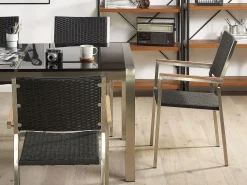 Set da pranzo da giardino 6 posti GROSSETO Piastra tripla Granito Lucido Grigio/Nero