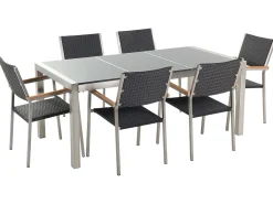 Set da pranzo da giardino 6 posti GROSSETO Piastra tripla Granito Lucido Grigio/Nero