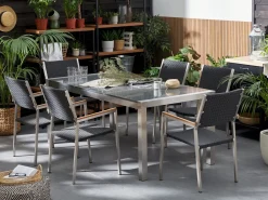 Set da pranzo da giardino 6 posti GROSSETO Piastra tripla Granito Lucido Grigio/Nero
