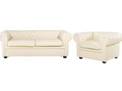 Set da salotto 4 posti CHESTERFIELD Pelle naturale Beige chiaro