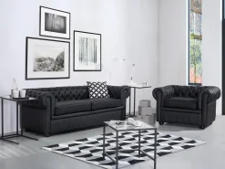 Set da salotto 4 posti CHESTERFIELD Pelle naturale Nero