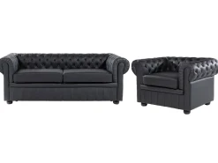 Set da salotto 4 posti CHESTERFIELD Pelle naturale Nero