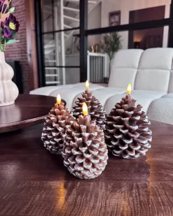 Set di 4 candele LED IVRESSE Pigna 15/12 cm Marrone