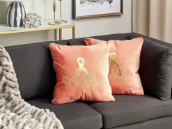 Set di 2 cuscini LAMINARIA Velluto 45 x 45 cm Corallo Trama animale