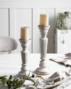 Set di 2 portacandele DARWA Legno di mango 30/40 cm Marrone chiaro