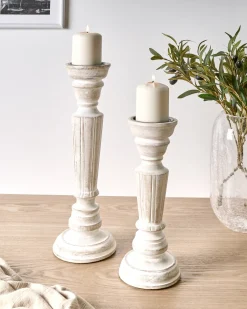 Set di 2 portacandele DARWA Legno di mango 30/40 cm Marrone chiaro