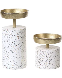 Set di 2 portacandele KAENGAN Pietra 13/24 cm Oro